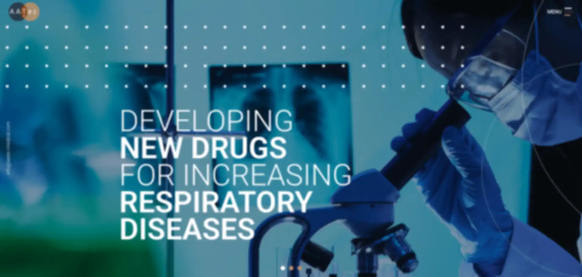 Laborbild mit Slogan "Developing new drugs for increasing respiratory diseases".