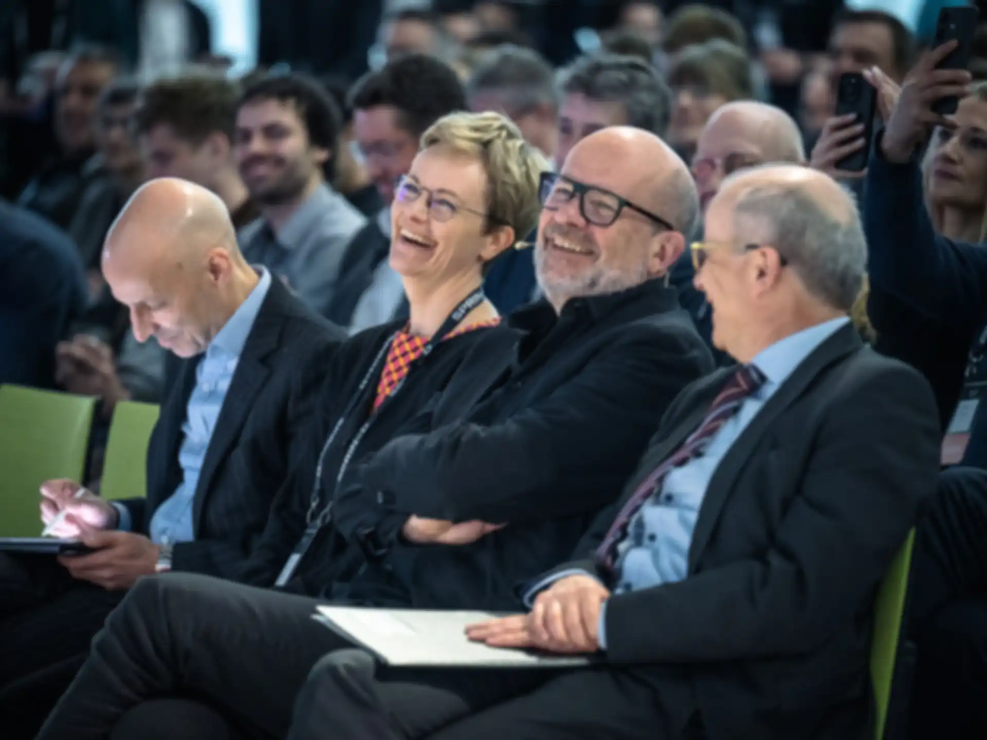 Peter Leibinger, Berit Dannenberg, Rafael Laguna de la Vera (SPRIND), along with another person in the audience