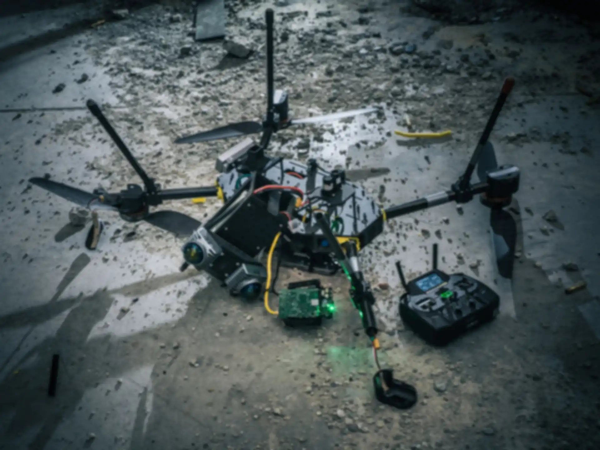 A destroyed drone after a test.
