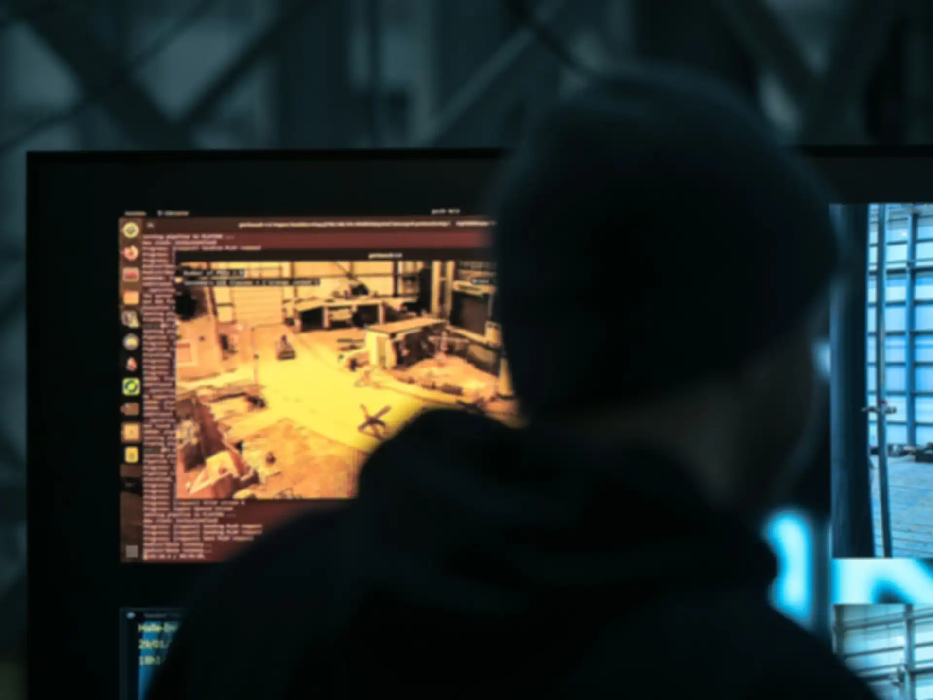 A person is sitting in front of a screen that monitors the test site.