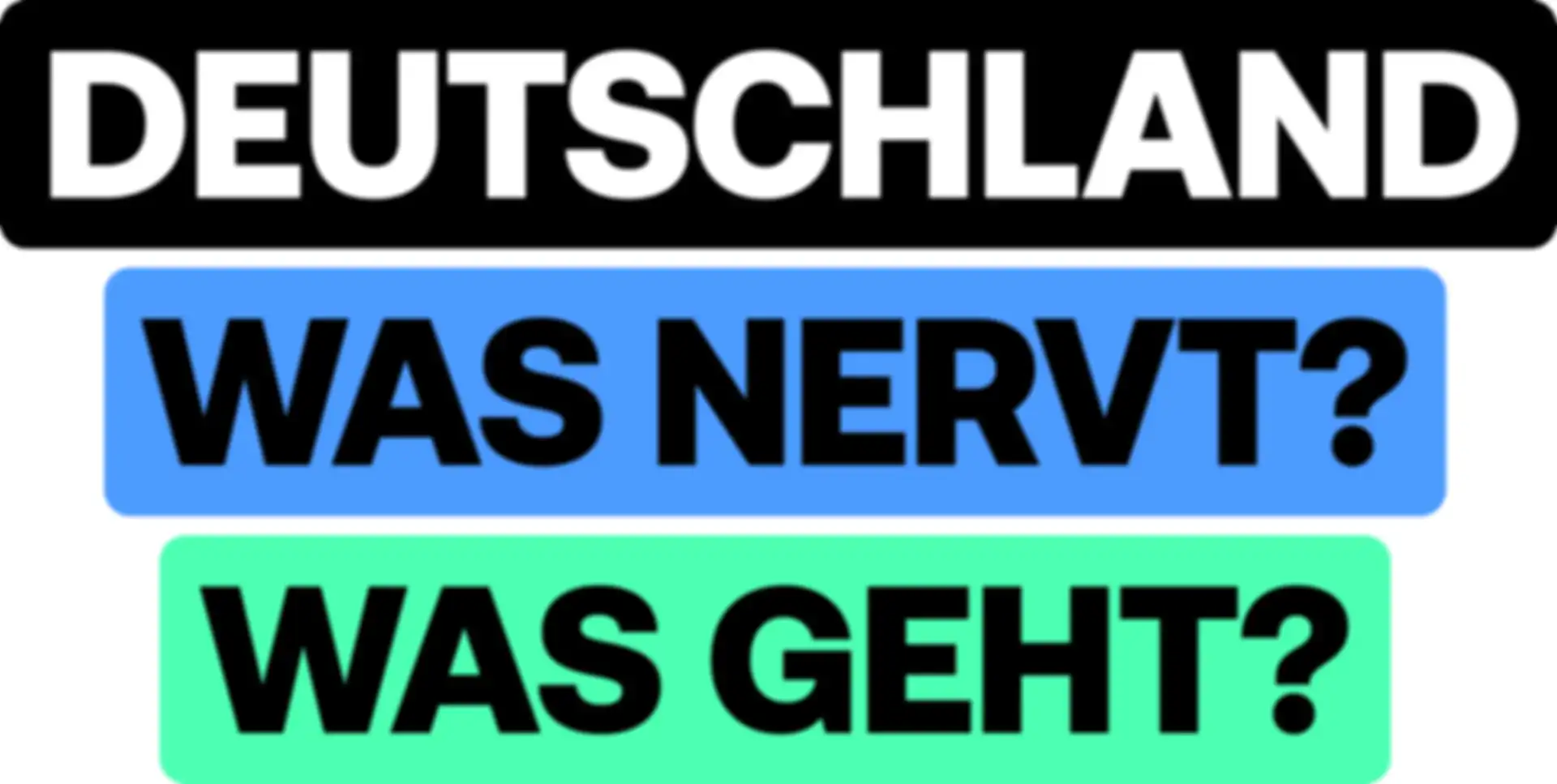 A graphic in black, blue, and green promoting the "Germany, What's Up? Next voting?" campaign.