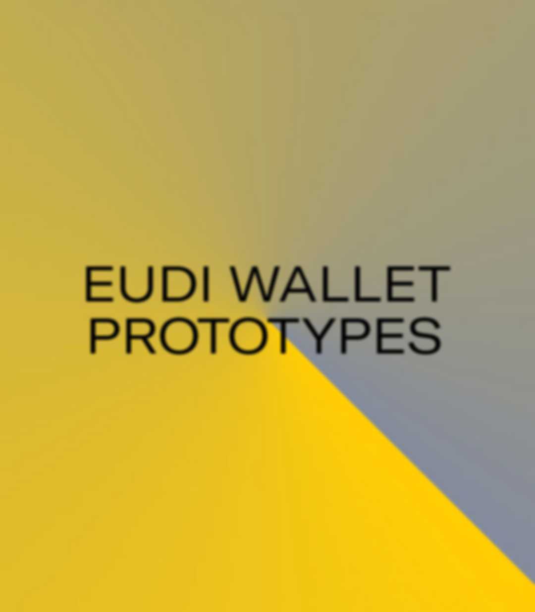 Projekt-Keyvisual: gelb-grauer Radiant, der die Überschrift "EUDI WALLET PROTOTYPES" in der Mitte stehen hat.